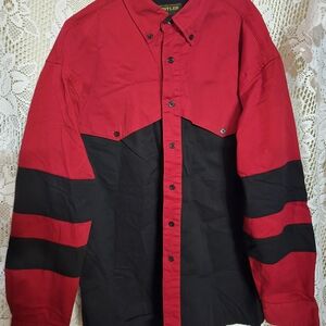 Red and Black Button-Up Shirt